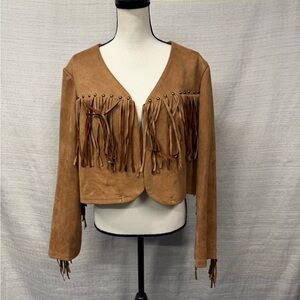Brown Fringe Leather Jacket for Women